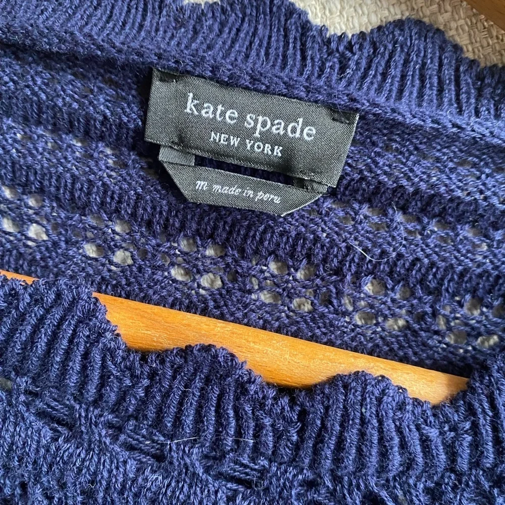 Kate Spade Sweater Women’s Medium Scallop Lace Sweater Navy Blue